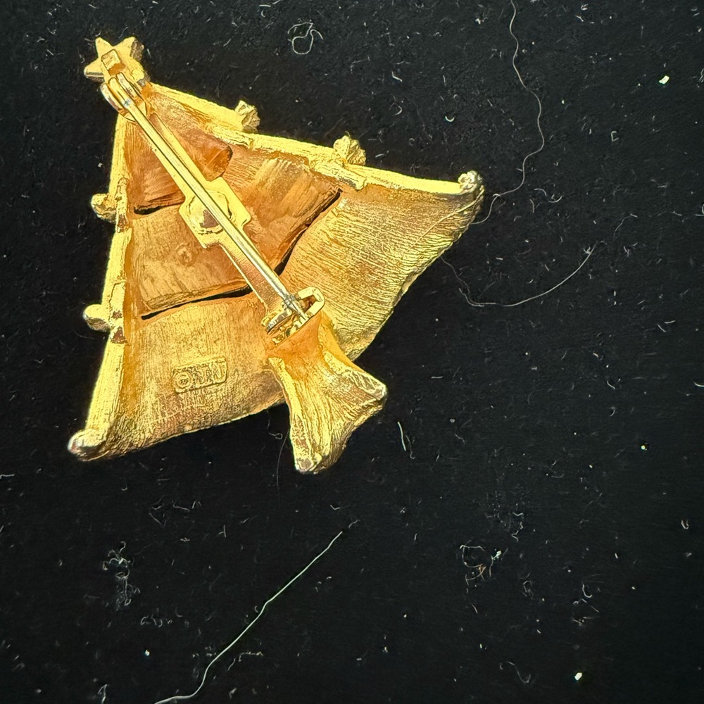 Gold Christmas Tree Brooch with Colorful Gems - Picture 3 of 4